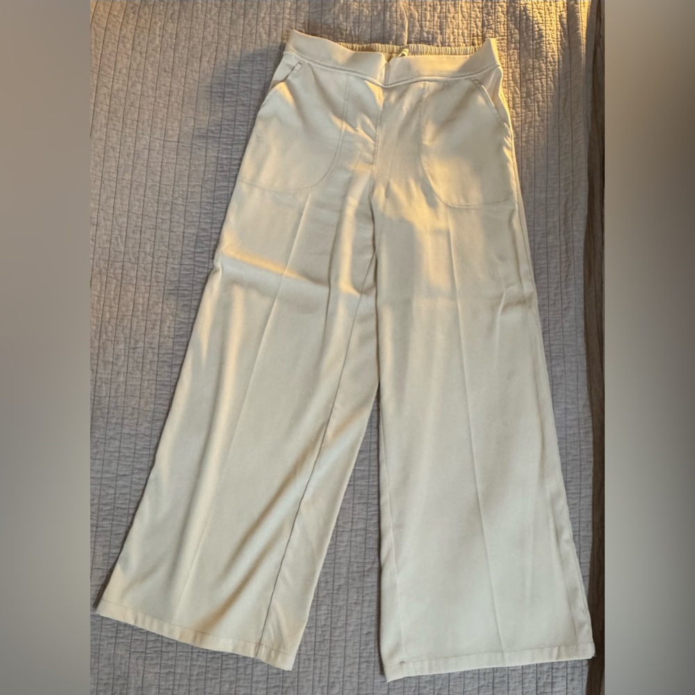 Cream Elastic Waist Pants